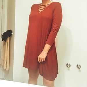 🌟$8 SALE🌟 Ribbed Maroon V-neck Swing Dress